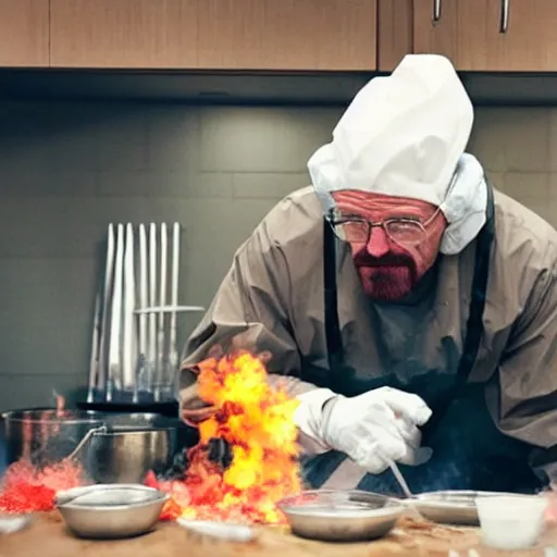 Prompt: Walter White cooking meth for gender reveal parties