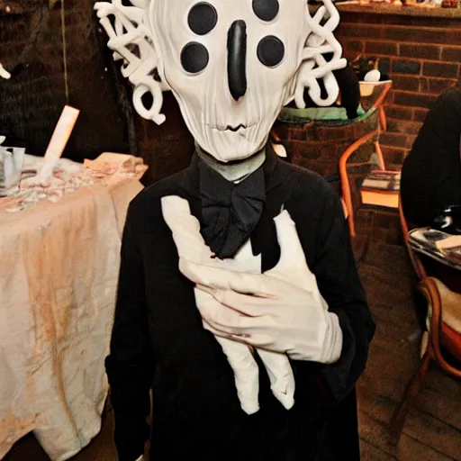 Image similar to the pale man from pan's labyrinth at a birthday party