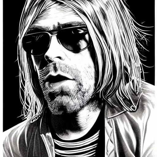 Prompt: graphic illustration, creative design, kurt cobain, biopunk, francis bacon, highly detailed, hunter s thompson, concept art