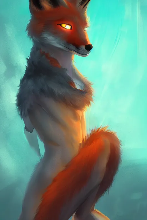 Image similar to a fox fursona, trending on artstation, by kawacy, furry art, digital art, cyberpunk, high quality, backlighting