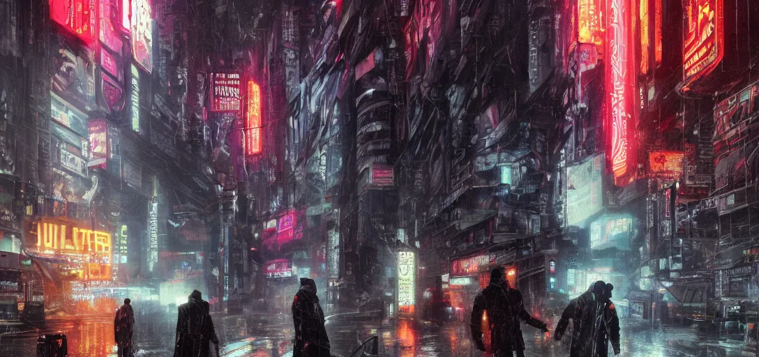 Prompt: detailed film still of marty mcfly in the movie blade runner, cyberpunk futuristic, neon, reflective puffy coat, decorated with traditional japanese by smail inceoglu dragan bibin hans thoma greg rutkowski alexandros pyromallis nekro, illustrated, fine details, realistic shaded, fine - face,