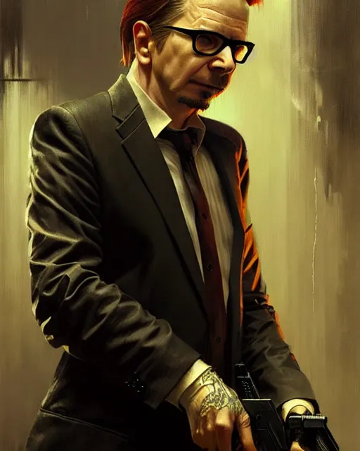 Image similar to adult gary oldman as hitman agent 4 7, pulp character portrait, ultra realistic, concept art, intricate details, highly detailed by greg rutkowski, gaston bussiere, craig mullins, simon bisley