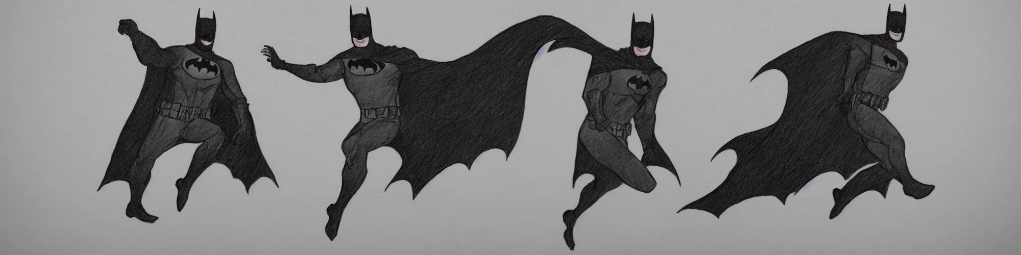 Image similar to batman walking silly in the ministry of silly walks, motion study, line drawing, pencil