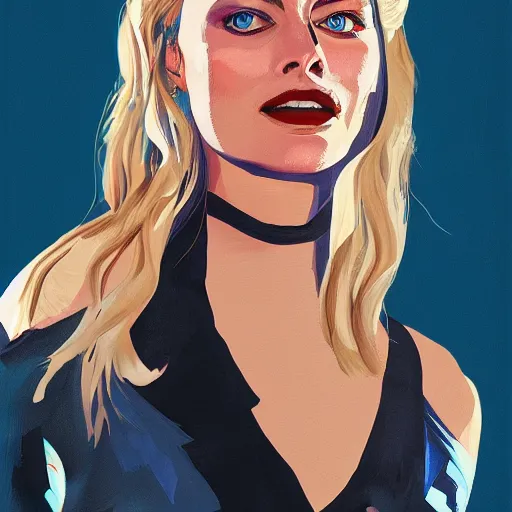 Image similar to Margot robbie, Illustration, Acrylic Paint, 4k, artstation