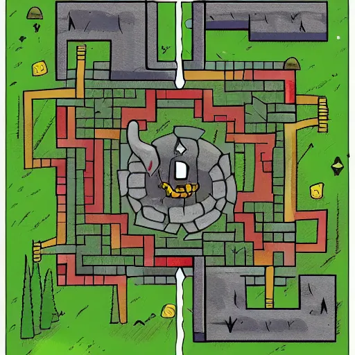 Prompt: d & d style battle map with grid inspired by adventure time