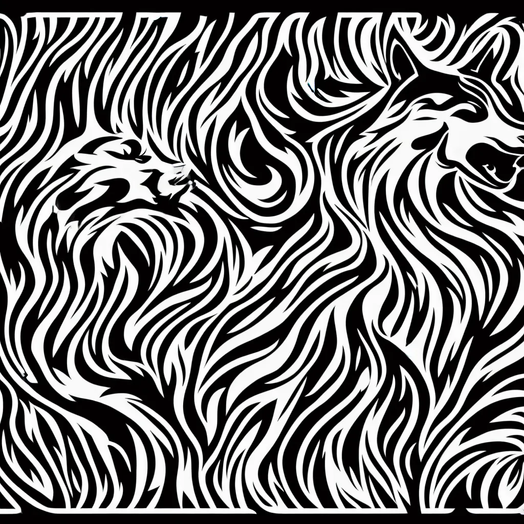 Image similar to a vector based illustration about howling wolf in the style of die cut sticker, negative space is mandatory, no gradients, black ink on white background, smooth curves, vector spline curve style