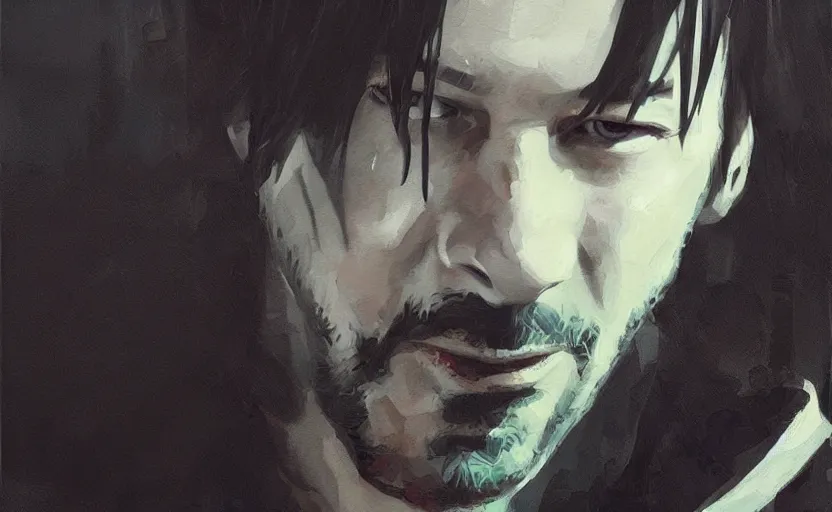 Prompt: a painting of keanu breathes trending on artstation in the style of greg rutkowski