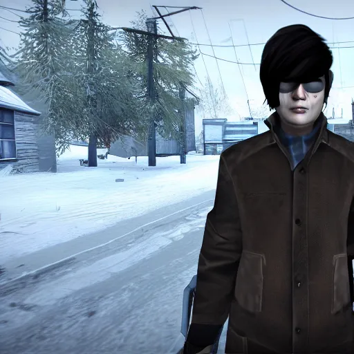 Image similar to a screenshot of Gerard Way in Half-Life 2