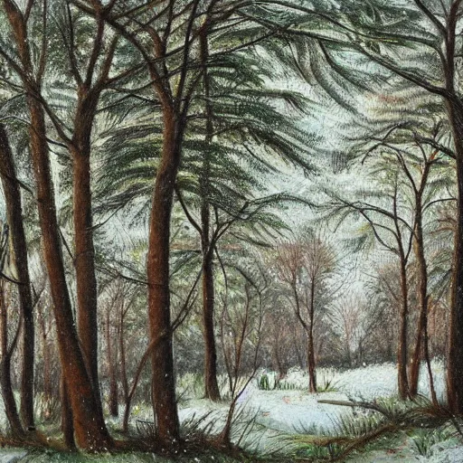 Image similar to lenhadores em uma floresta de arvores secas com pouca neve, pintura de brugel