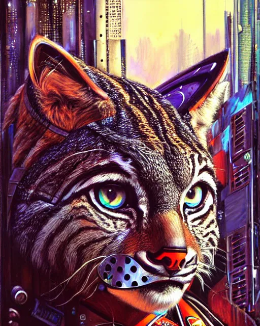 Image similar to a portrait of an anthropomorphic cyberpunk bobcat by sandra chevrier, by jon foster, detailed render, tape deck, epic composition, cybernetics, 4 k realistic, cryengine, realistic shaded lighting, sharp focus, masterpiece, by enki bilal