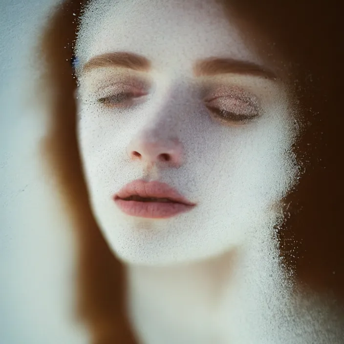 Image similar to Kodak Portra 400, 8K,ARTSTATION, CarolineGariba, soft light, volumetric lighting, highly detailed, britt marling style 3/4 ,portrait photo Close-up portrait photography of a beautiful woman how pre-Raphaelites, the face emerges from Pamukkale, thermal waters flowing down white travertine terraces, inspired by Ophelia paint ,and hair are intricate with highly detailed realistic beautiful flowers , Realistic, Refined, Highly Detailed, interstellar outdoor soft pastel lighting colors scheme, outdoor fine art photography, Hyper realistic, photo realistic