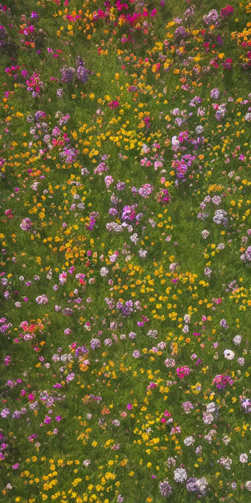 Image similar to an aesthetic field of flowers, greg rutkowski, zabrocki, karlkka, jayison devadas, trending on artstation, 8 k, ultra wide angle, zenith view, pincushion lens effect