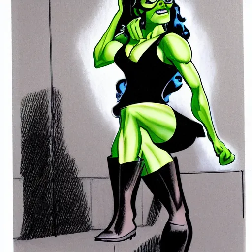 Prompt: she - hulk as a defense lawyer, courtroom sketch, marvel comics