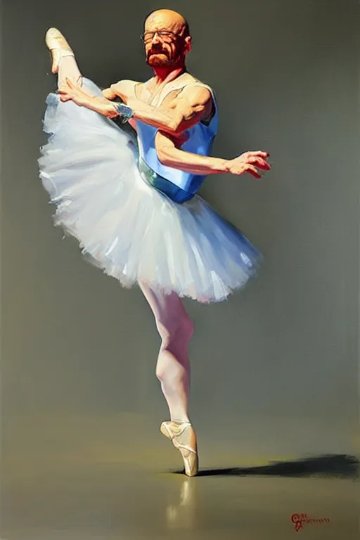 Image similar to beautiful oil painting of walter white as a ballerina by by greg manchess