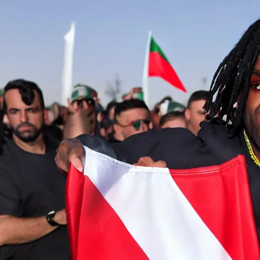 Image similar to chief keef holding a palestine flag 4 k quality super realistic