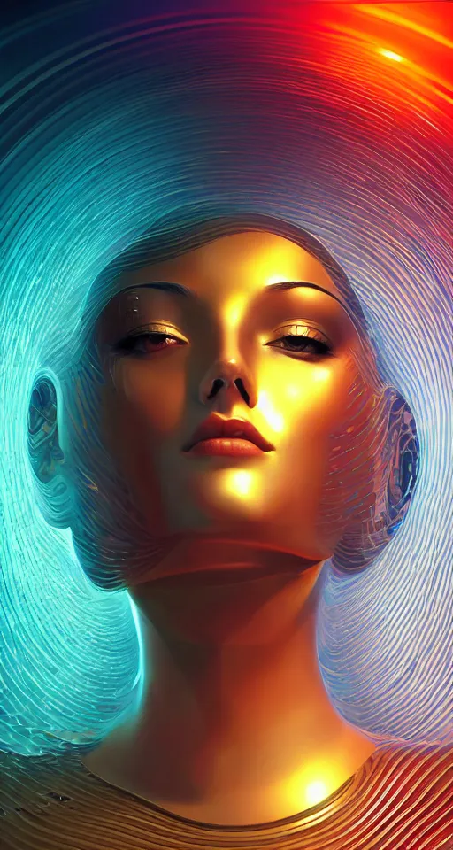 Image similar to art deco close up portait of head surrounded by spheres, like a dream digital painting curvalinear clothing cinematic dramatic fluid lines otherworldly vaporwave interesting details epic composition by artgerm