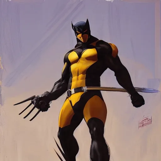 Image similar to Greg Manchess portrait painting of Wolverine as Overwatch character, medium shot, asymmetrical, profile picture, Organic Painting, sunny day, Matte Painting, bold shapes, hard edges, street art, trending on artstation, by Huang Guangjian and Gil Elvgren and Sachin Teng