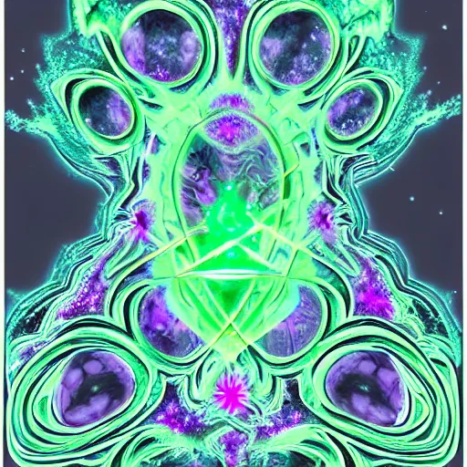 Image similar to fracal nebula psy trip ghost color an ancient white bone and emerald gemstone relic, intricate engraving concept art style