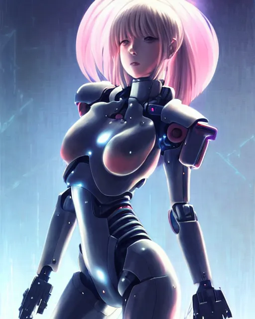 Image similar to portrait Anime Girl in mecha armor in night tokyo Sharp fine face pretty face, realistic shaded Perfect face, fine details. Anime. cyberpunk realistic shaded lighting by katsuhiro otomo ghost-in-the-shell, magali villeneuve, artgerm, rutkowski Jeremy Lipkin and Giuseppe Dangelico Pino and Michael Garmash and Rob Rey