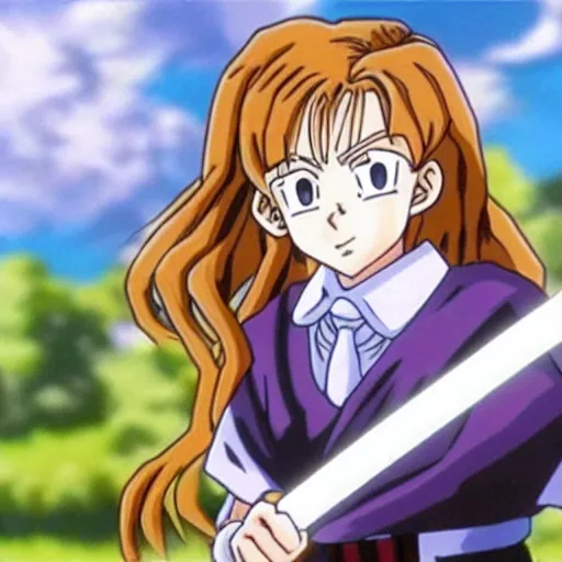 Prompt: Hermione Granger in the anime dragon Ball z