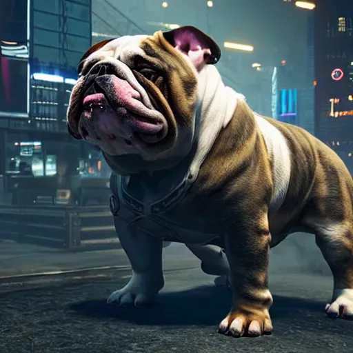 Image similar to english bulldog with augmentations cyberpunk 2 0 7 7