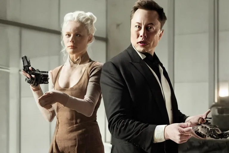 Image similar to Elon Musk creating Delores in the Westworld tv show