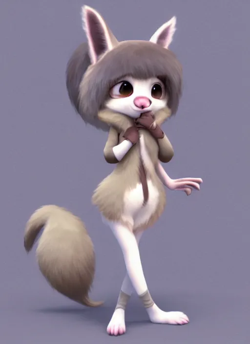 Image similar to female furry mini cute style, character adoptable, highly detailed, rendered, ray - tracing, cgi animated, 3 d demo reel avatar, style of maple story and zootopia, maple story mouse girl, grey mouse, soft shade, soft lighting