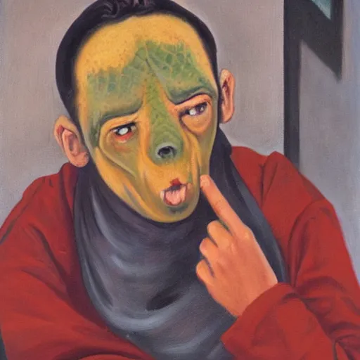 Image similar to A Python programmer's despair, oil on canvas, 1951