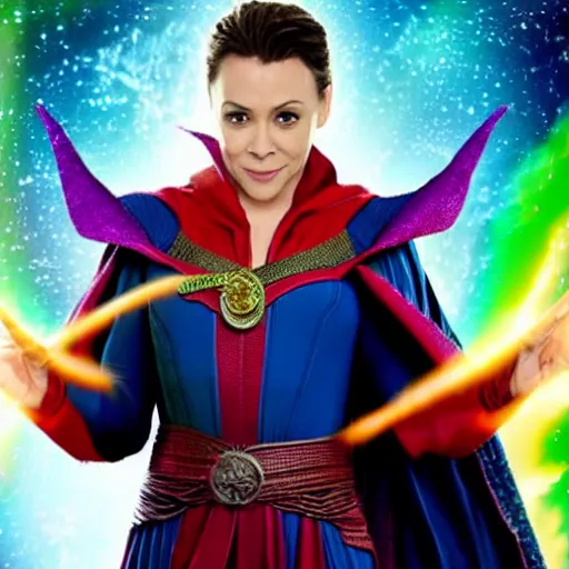 Image similar to movie still Alyssa Milano as Dr.Strange in My Little Pony