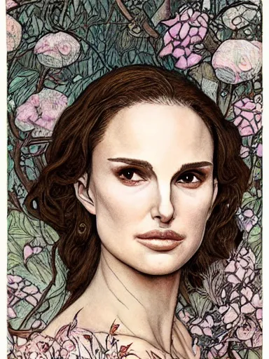 Prompt: a beautiful painting of natalie portman by rebecca guay and arthur rackham and by james jean award winning painting, hyperdetailed, detailed