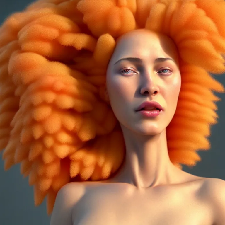 Prompt: A full body shot of joyful and vibrant Queen of peach fruits fairies, skin made of pale human skin. Hair made of juicy peaches. Soft details. Wide angle. clear eyes. Octane Render. art nouveau. 4k. 8k. UHD. Detailed. Refined, Highly Detailed, soft blur background. Face by Otto Schmit. Trending on artstation.