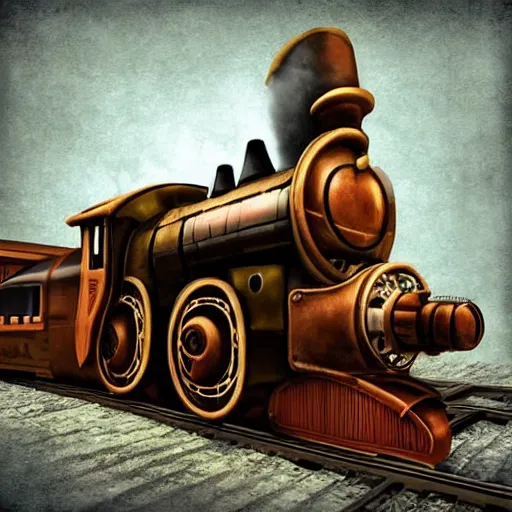 Image similar to a steampunk train, digital art, hyperrealistic