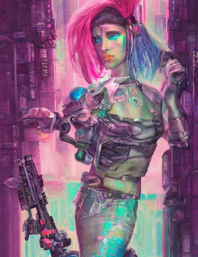 Image similar to cyberpunk princess. this pastel painting by the beloved children's book author has interesting color contrasts, plenty of details and impeccable lighting.