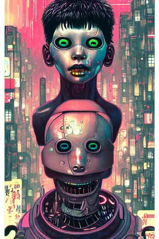 Image similar to full view, from a distance, of anthropomorphic trashcan from the movie blade runner, style of yoshii chie and hikari shimoda and martine johanna, highly detailed