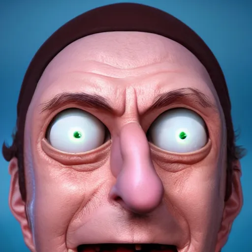 Prompt: rick from rick and morty 3 d render photorealistic unreal facial details eyes nose mouth teeth clay soft light engine photorealistic ultra - realistic highly detailed focus photography lighting digital painting hd adultswim by kyle lambert