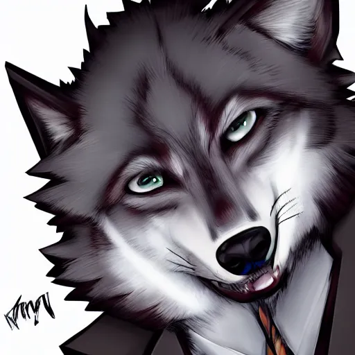 Image similar to key anime visual portrait of an anthropomorphic anthro wolf fursona, in a jacket, with handsome eyes, official modern anime art