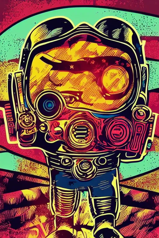 Image similar to fallout 7 6 retro futurist illustration art by butcher billy, sticker, colorful, illustration, highly detailed, simple, smooth and clean vector curves, no jagged lines, vector art, smooth andy warhol style