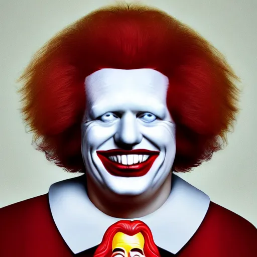 Image similar to photo portrait of ronald mcdonald with the face of gary busey, ronald mcdonald, realistic, hyperrealistic, 8 k resolution, hd quality, very detailed, highly detailed, intricate details, real life, real world, trending on artstation, digital art, really realistic, very realistic, headshot, head in frame, photograph, portrait