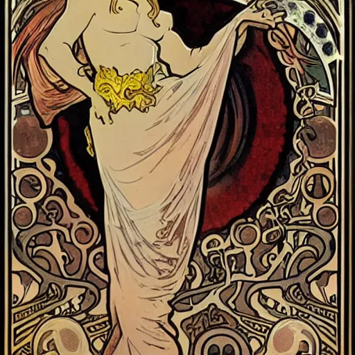 Image similar to lovecraftian protagonist by alphonse mucha