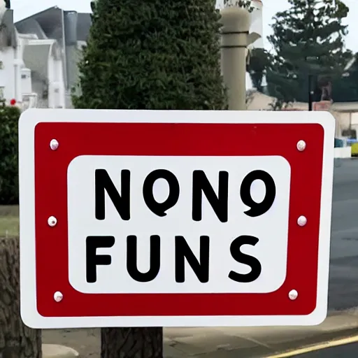 Image similar to a street sign that says no furries, sad furry looking at it