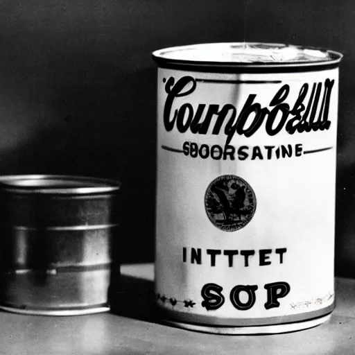 Image similar to Andy Warhol inside his soup can