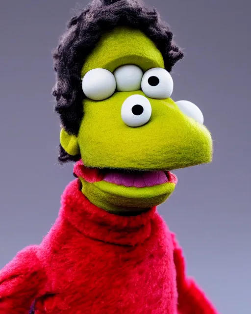 Image similar to oscar martinez as a muppet. highly detailed felt. hyper real photo. 4 k.