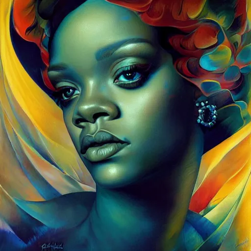 Image similar to a portrait of rihanna by karol bak, christopher balaskas, umberto boccioni and charlie bowater