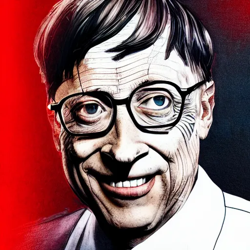 Image similar to bill gates full body portrait, piles of syringes behind him, body horror, by junji ito and francis bacon, hunter s thompson feeling of grimdark, sharp focus, fiction, hyper detailed, digital art, trending in artstation, cinematic lighting, studio quality, smooth render, unreal engine 5