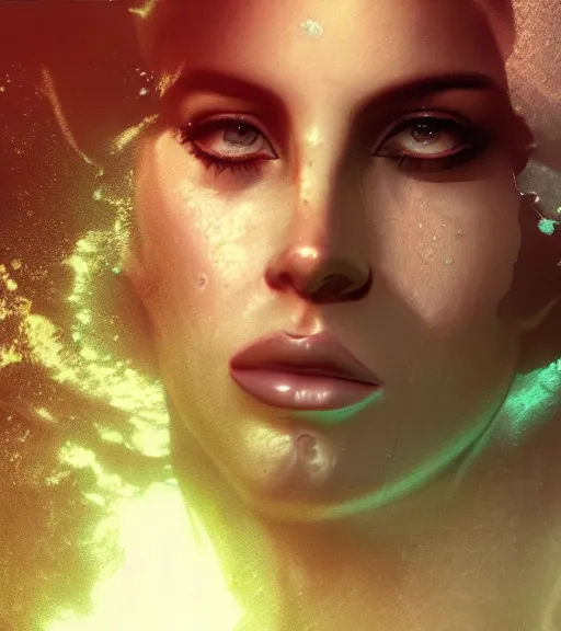 Image similar to underwater portrait of lana Del Rey as a cyborg, octane render, kingdom come by Alex Ross