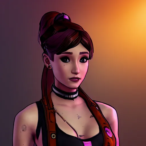 Prompt: ariana grande portrait, borderlands, tales from the borderlands, the wolf among us, comic, cinematic lighting, studio quality, 8 k