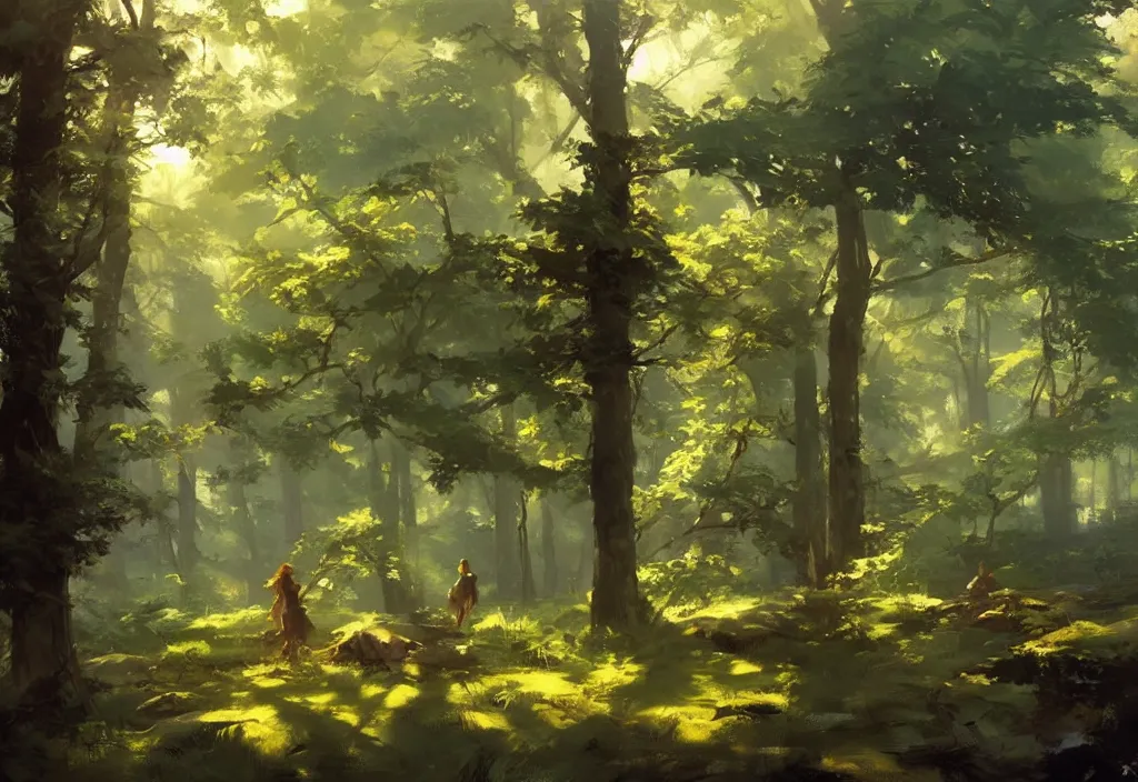 Prompt: greg manchess painting of a forest landscape, painting, trending on artstation, by huang guangjian and craig mullins