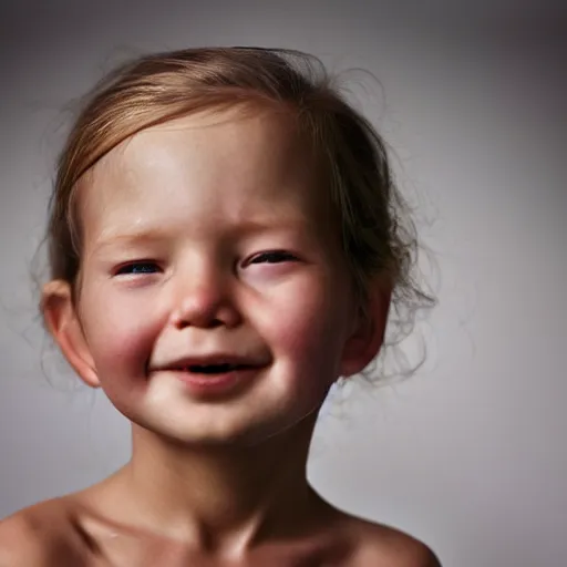 Image similar to portrait photography of happy child by annie leibovitz, deep emotions, perfect facial symmetry, dim volumetric cinematic lighting, 8 k, post - processing, extremely hyper - detailed, intricate, epic composition, masterpiece, stunning,