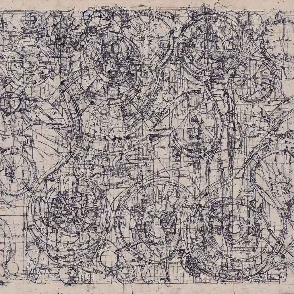 Image similar to a blueprint of time machine by da vinci