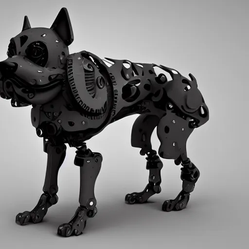 Prompt: a cybernetically enhanced dog, digital art, 3 d render, blender,